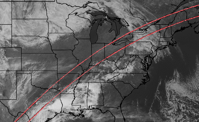Satellite image of the clouds during the 2024 Total Solar Eclipse.