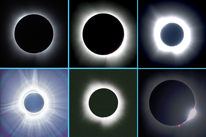 Panel of eclipse images taken at the April 8, 2024 Total Solar Eclipse.